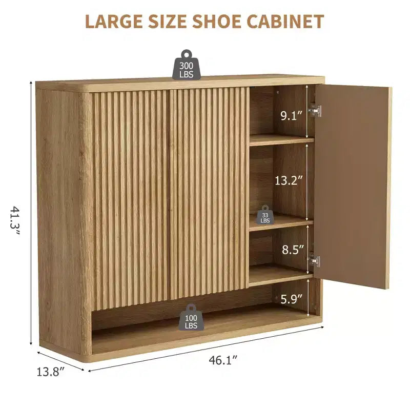 Scarpiera con anta scanalata, ripiani regolabili per ingresso soggiorno