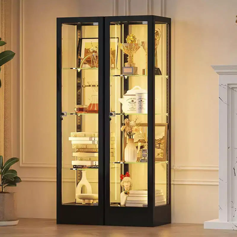 Bekrvio glazen vitrinekast met 4 etages en slot, vitrinekast 63 met deur van gehard glas en verstelbare planken