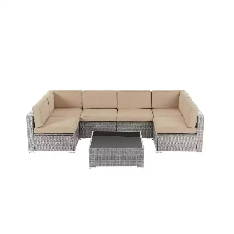 Set da conversazione da esterno in vimini GODEER 7 pezzi