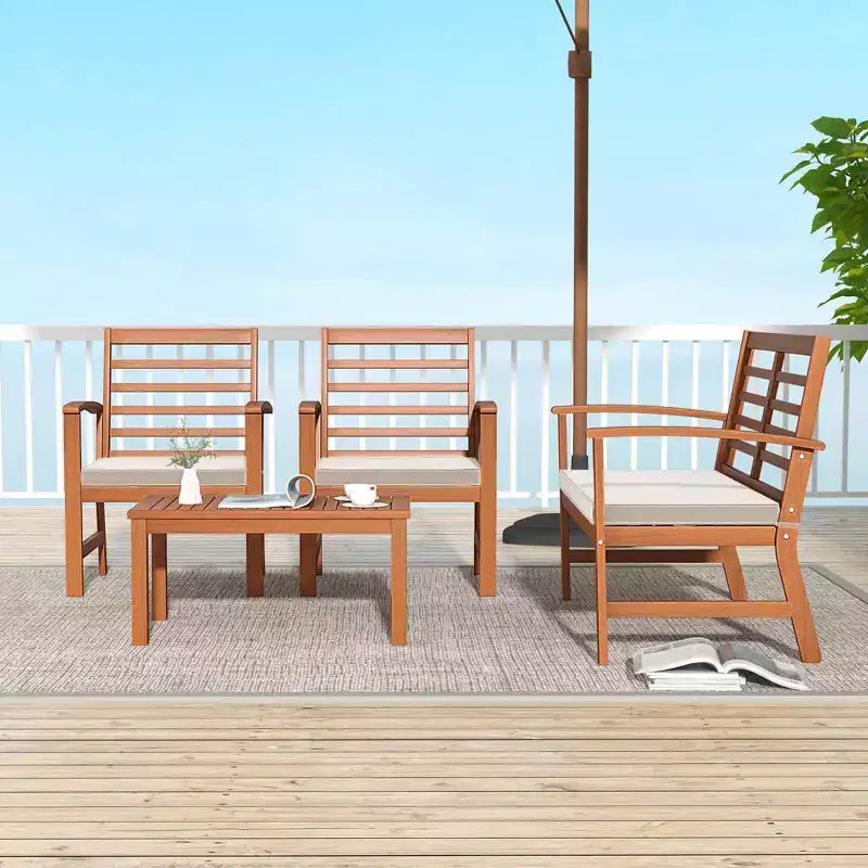 Set Mobili da Esterno Costway 4 Pezzi con Cuscini Morbidi per Sedie Telaio Stabile in Legno di Acacia Bianco/Blu Navy/Grigio