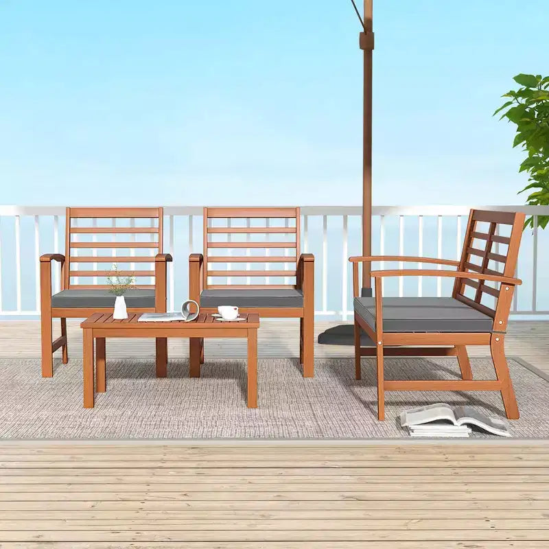 Set Mobili da Esterno Costway 4 Pezzi con Cuscini Morbidi per Sedie Telaio Stabile in Legno di Acacia Bianco/Blu Navy/Grigio