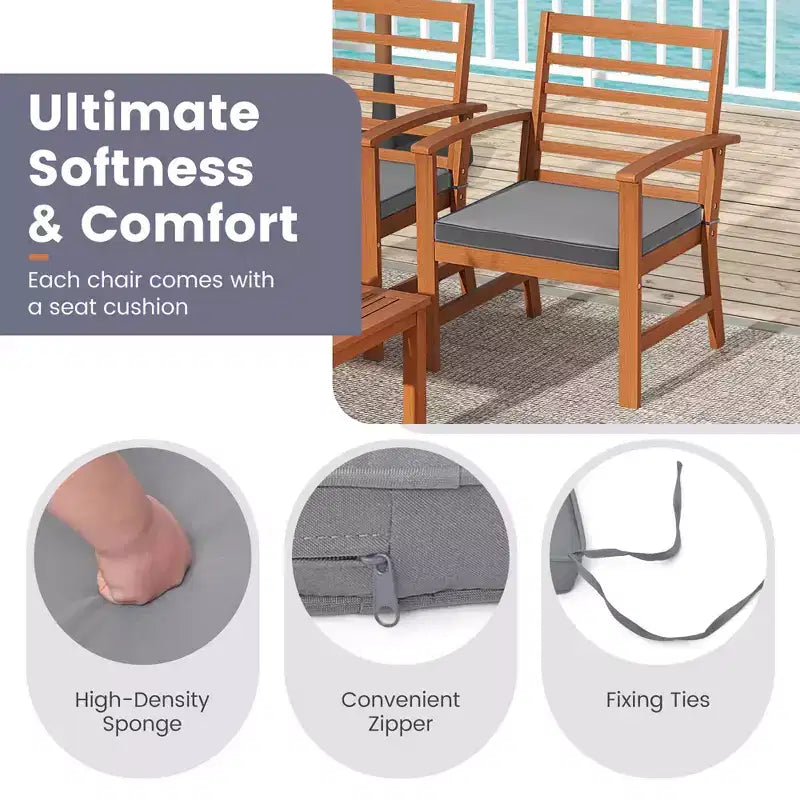 Set Mobili da Esterno Costway 4 Pezzi con Cuscini Morbidi per Sedie Telaio Stabile in Legno di Acacia Bianco/Blu Navy/Grigio