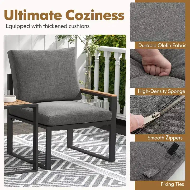 Costway Set Mobili da Giardino 3 Pezzi con Morbidi Cuscini Telaio in Alluminio Resistente alle Intemperie per Esterni
