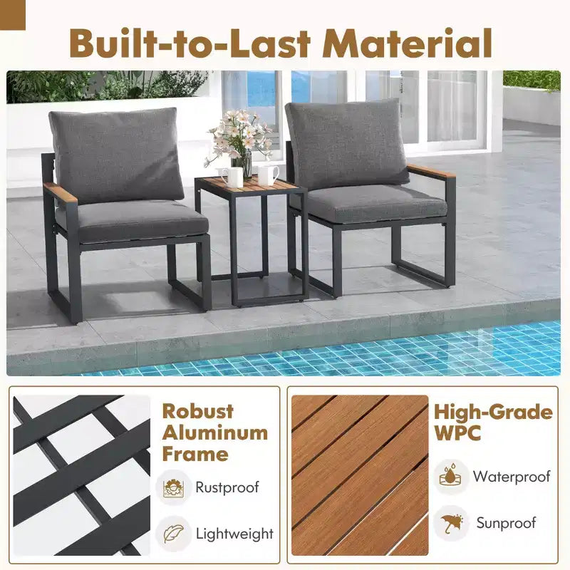 Costway Set Mobili da Giardino 3 Pezzi con Morbidi Cuscini Telaio in Alluminio Resistente alle Intemperie per Esterni