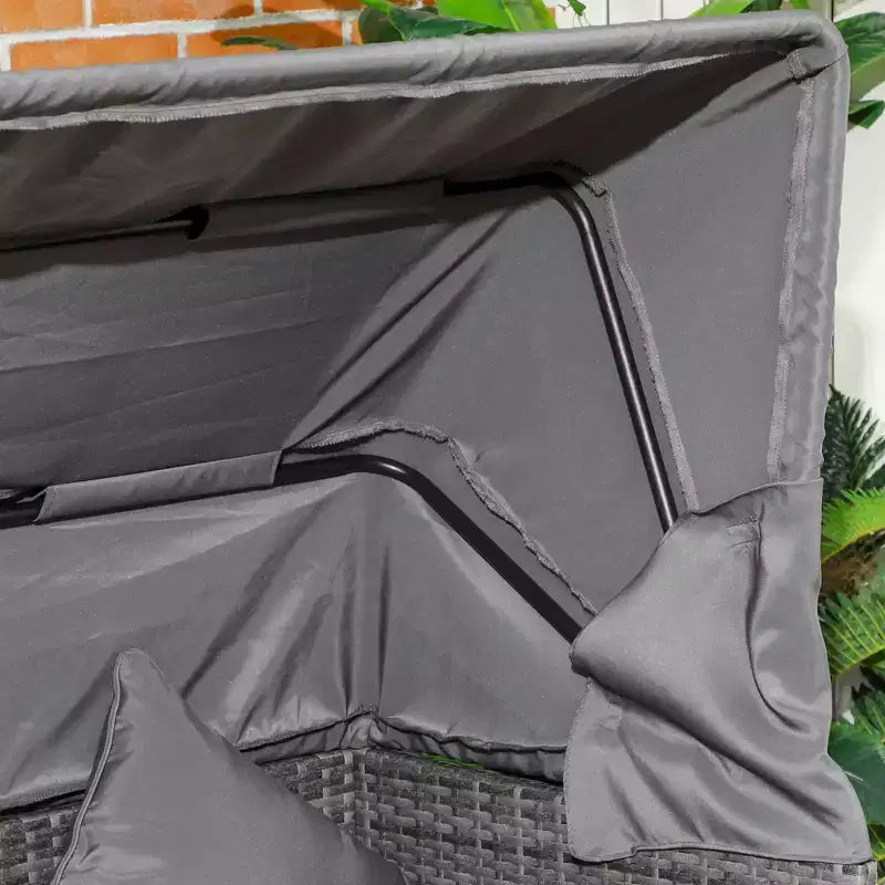 Set divano Outsunny da esterno in rattan regolabile a 4 pezzi, Set mobili da giardino in vimini con tavolino ad altezza regolabile e cuscini