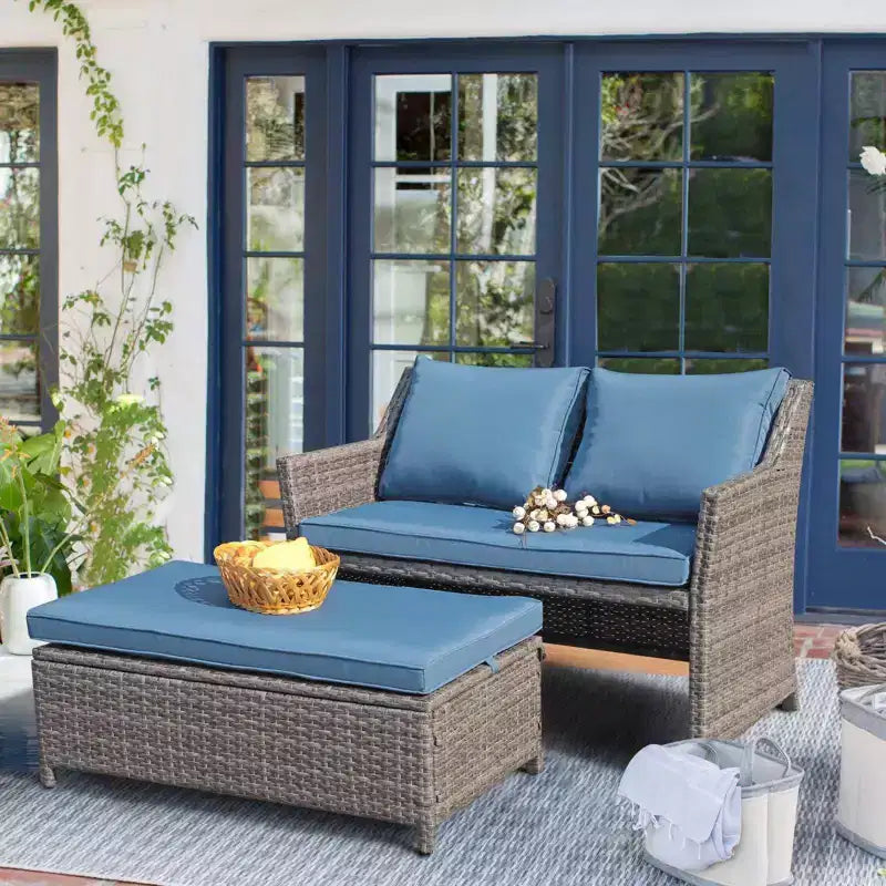 Sunsitt Set 2 Pezzi da Esterno in Vimini con Divanetto e Tavolino da Caffè con Contenitore Integrato