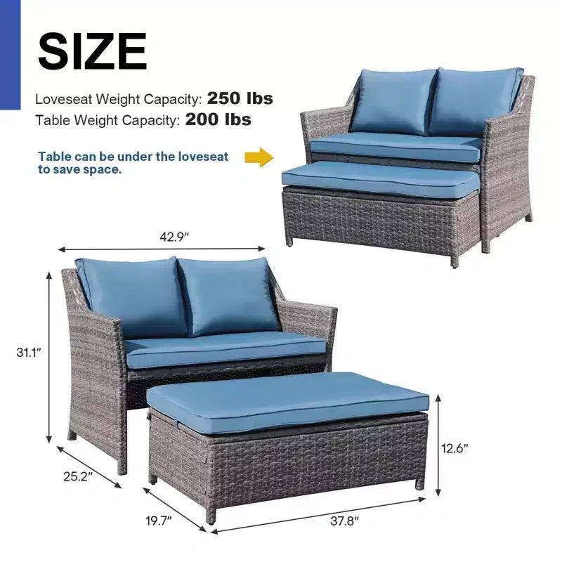Sunsitt Set 2 Pezzi da Esterno in Vimini con Divanetto e Tavolino da Caffè con Contenitore Integrato