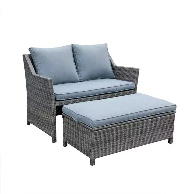Sunsitt Set 2 Pezzi da Esterno in Vimini con Divanetto e Tavolino da Caffè con Contenitore Integrato