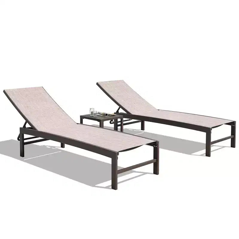 Set di 3 sedie a sdraio da esterno con telaio in metallo e tavolino Crestlive Products