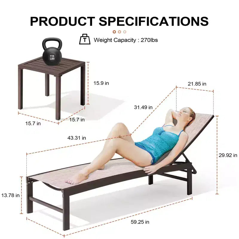 Set di 3 sedie a sdraio da esterno con telaio in metallo e tavolino Crestlive Products