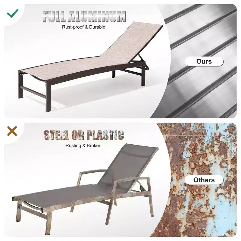 Set di 3 sedie a sdraio da esterno con telaio in metallo e tavolino Crestlive Products
