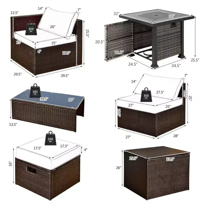 Set di mobili da giardino Costway 9 pezzi con tavolo fuoco a propano da 50.000 BTU Nero/Grigio/Blu scuro/Rosso/Bianco/Turchese