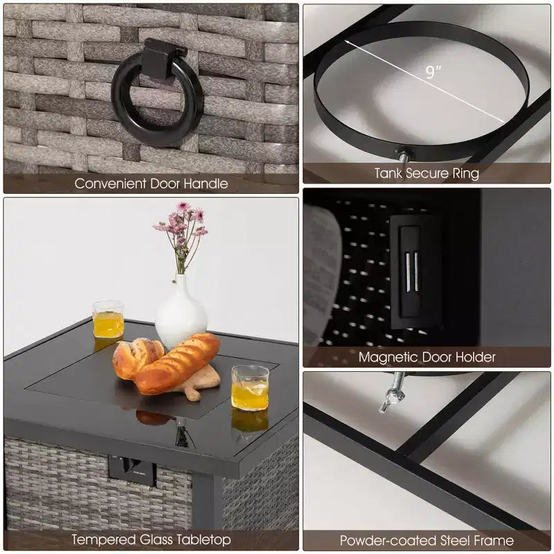 Set di mobili da giardino Costway 9 pezzi con tavolo fuoco a propano da 50.000 BTU Nero/Grigio/Blu scuro/Rosso/Bianco/Turchese