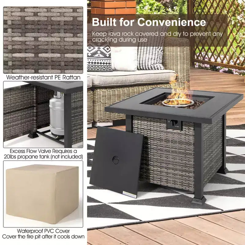 Set di mobili da giardino Costway 9 pezzi con tavolo fuoco a propano da 50.000 BTU Nero/Grigio/Blu scuro/Rosso/Bianco/Turchese