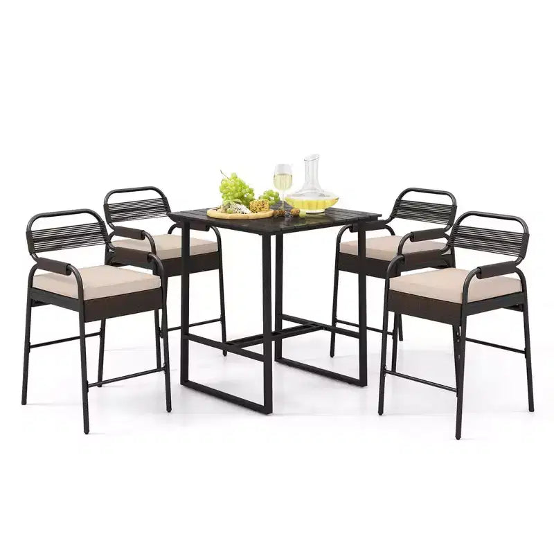 Costway Set da Bar da Esterno a 5 Pezzi, Set Bancone in Rattan con Sedili Imbottiti