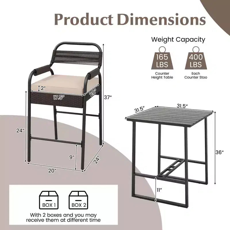 Costway Set da Bar da Esterno a 5 Pezzi, Set Bancone in Rattan con Sedili Imbottiti