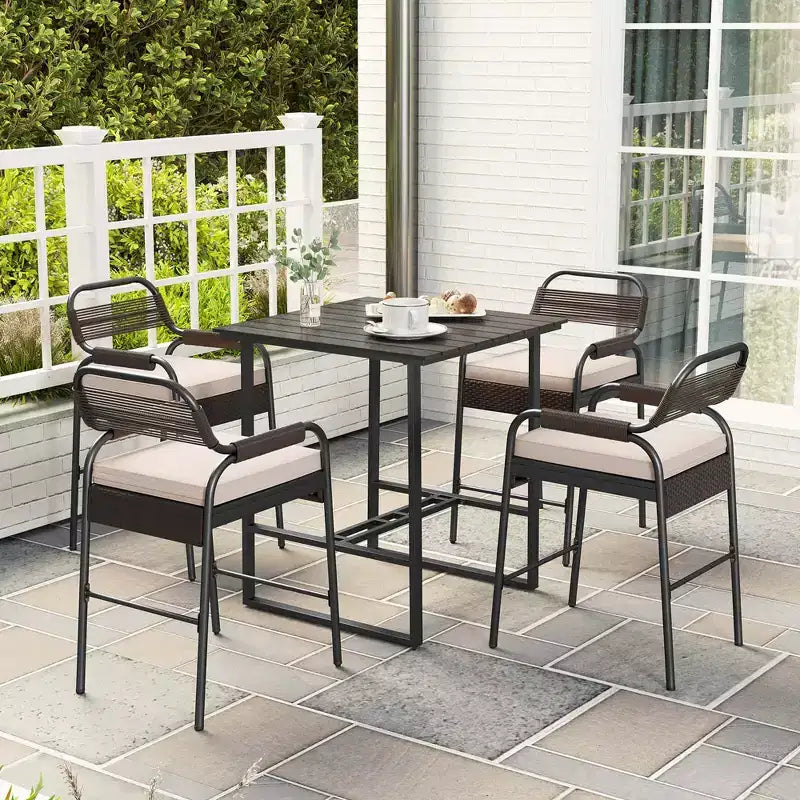 Costway Set da Bar da Esterno a 5 Pezzi, Set Bancone in Rattan con Sedili Imbottiti