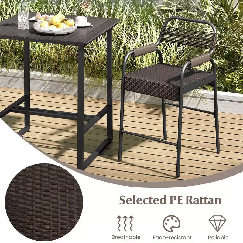 Costway Set da Bar da Esterno a 5 Pezzi, Set Bancone in Rattan con Sedili Imbottiti
