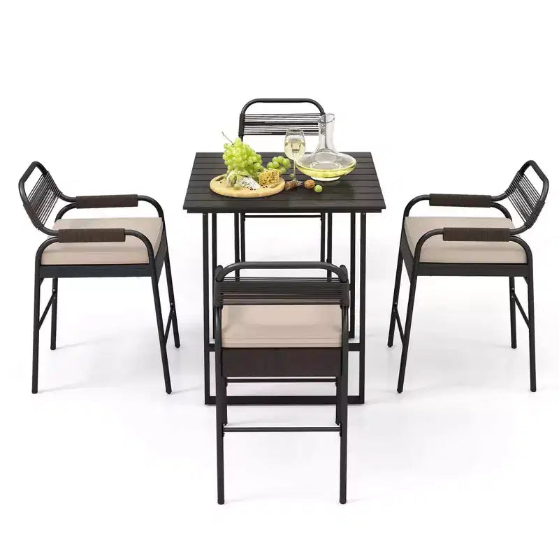 Costway Set da Bar da Esterno a 5 Pezzi, Set Bancone in Rattan con Sedili Imbottiti