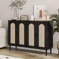 Credenza in Rattan Naturale a 4 Ante con Ripiani Regolabili – Unità Singola