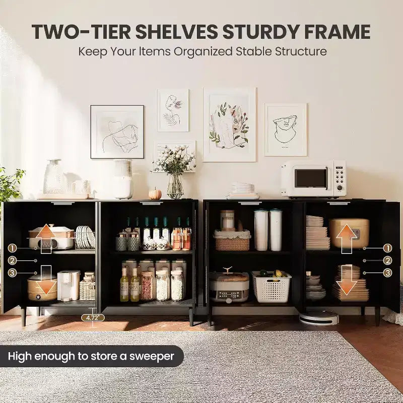 Credenza in Rattan Naturale a 4 Ante con Ripiani Regolabili – Unità Singola
