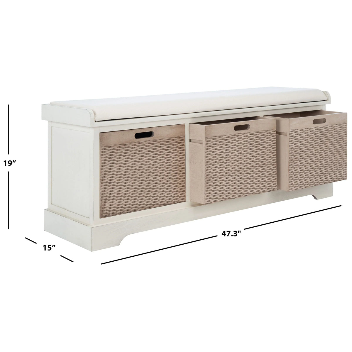 Bank tal-ħażna SAFAVIEH Fiorello bi 3 kxaxen u kuxxin - 47.3 W x 15 L x 19 H - 47Wx15Dx19H