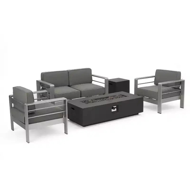 Set da salotto Cape Coral 5 pezzi in alluminio e MGO con tavolo a focolare - Christopher Knight Home