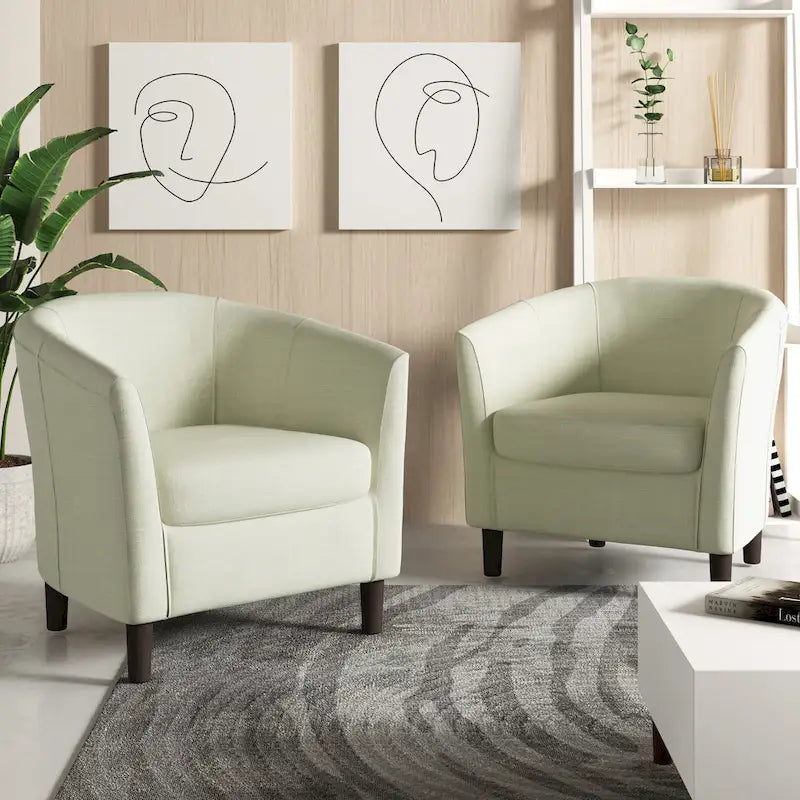 Set di 2 poltrone d'accento moderne in lino, a forma di botte, poltrone club