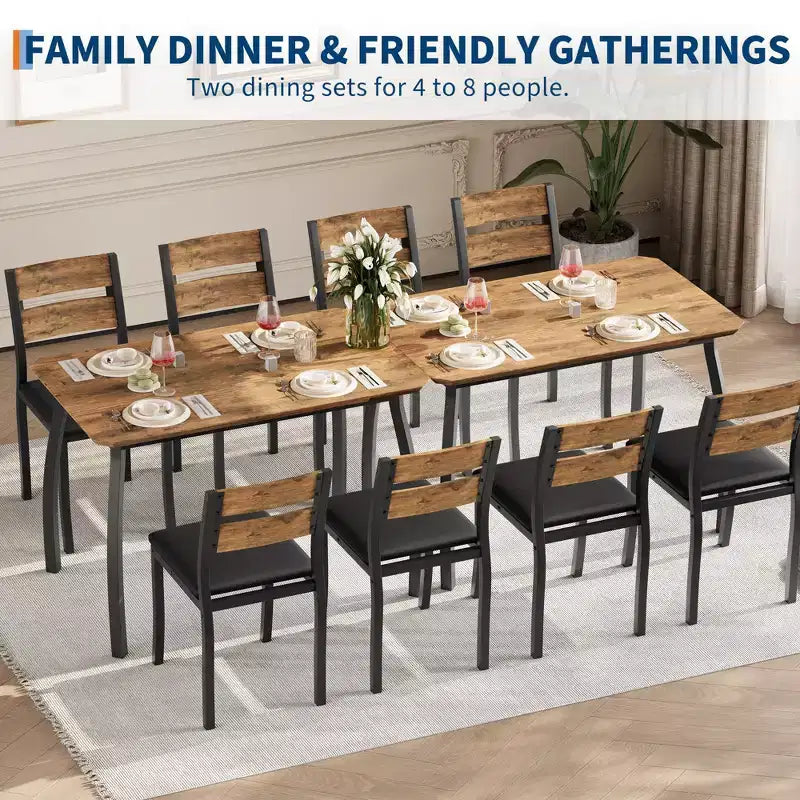 Set da cucina composto da tavolo e sedie con struttura in metallo, 5 pezzi, con design smussato