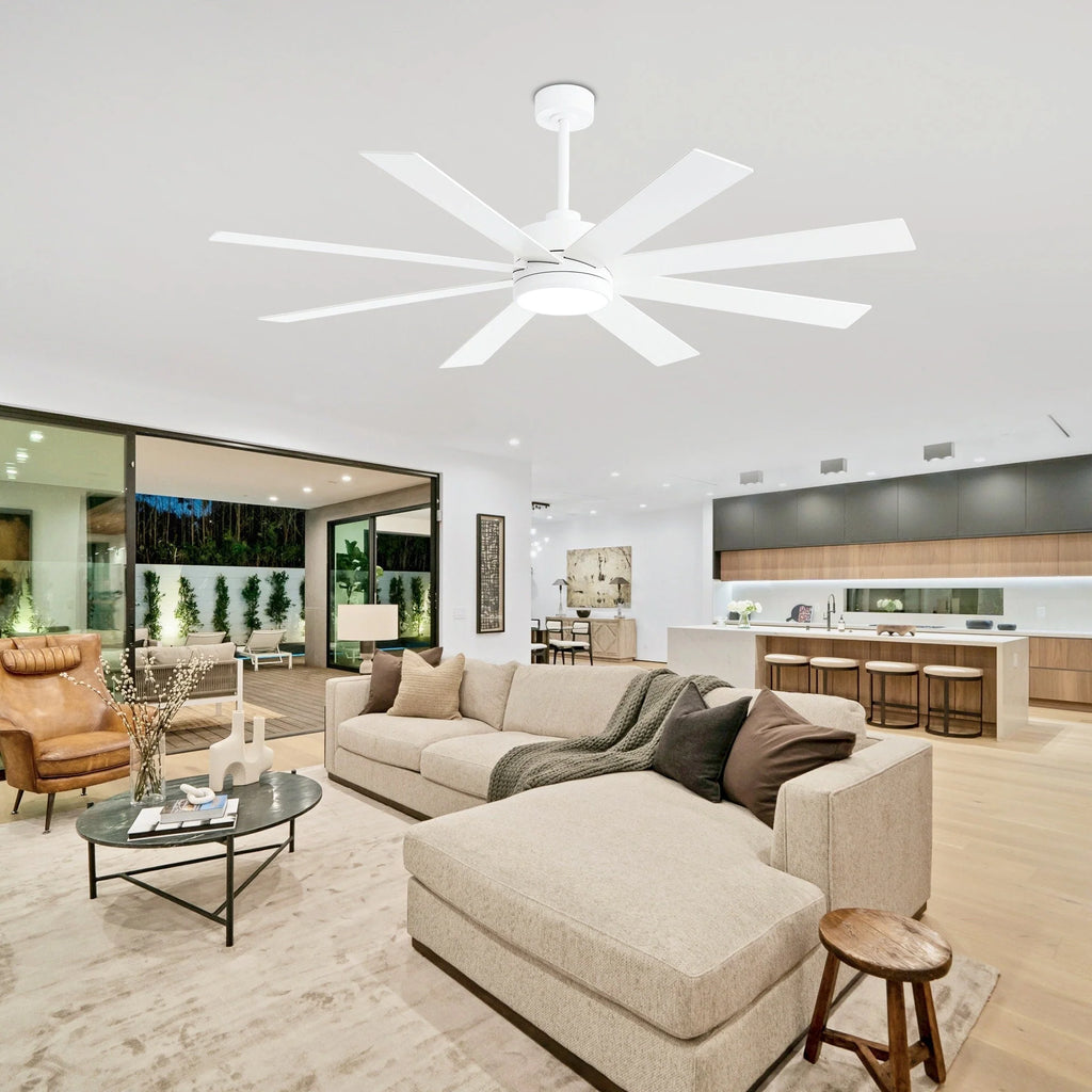 Ventilatore da soffitto nero da 65 pollici con 8 pale, LED, luce e telecomando