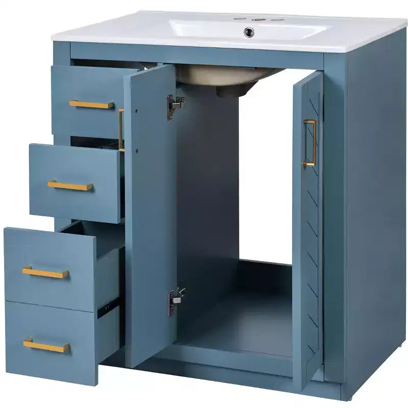 Mobile da bagno da 30" con lavabo singolo, armadietto e 3 cassetti – Nero / Blu / Verde / Indaco / Bianco