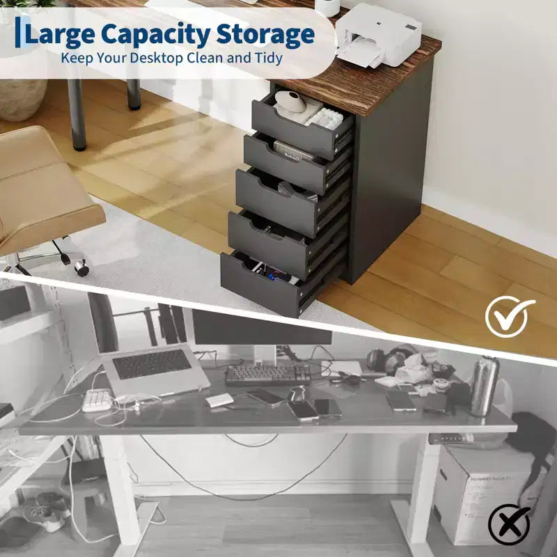 Desk tal-kompjuter ta’ 47 Pulzier b’5 kxaxen għall-ħażna, mejda moderna rustika riversibbli għall-istudju u l-kitba, workstation għall-uffiċċju tad-dar għal spazji żgħar