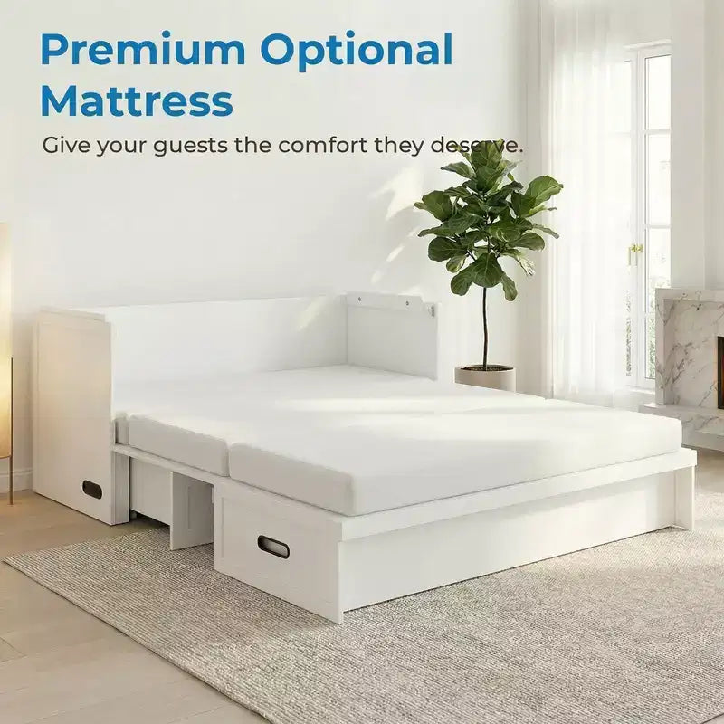 Letto armadio trasformabile Murphy Queen Size Mjkone con materasso, ricarica USB e cassetti contenitori