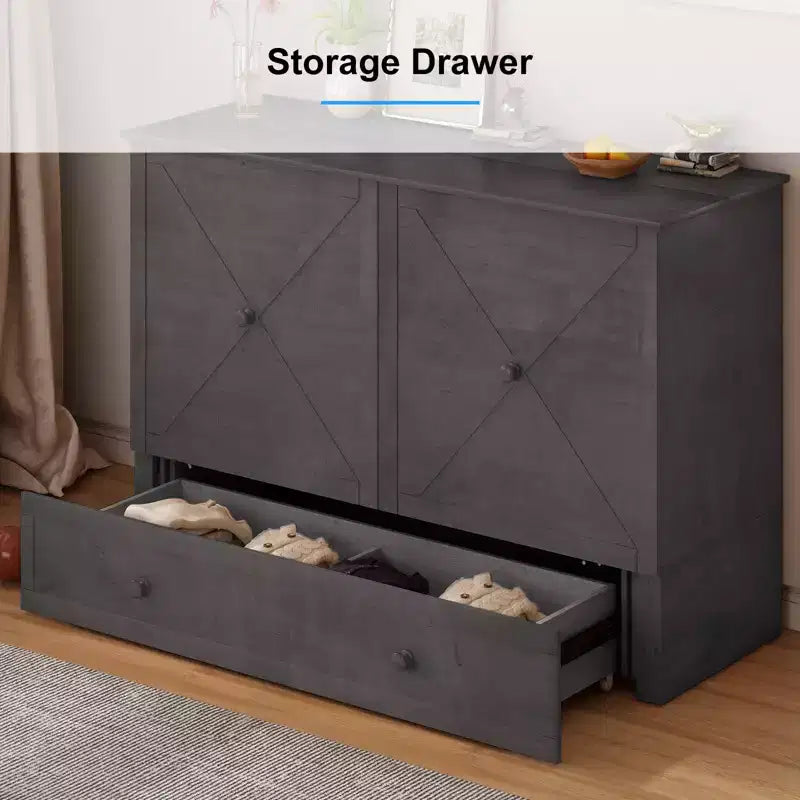 Letto a scomparsa queen Mjkone, letto a cubo con armadio contenitore, stazione di ricarica e spazio portaoggetti