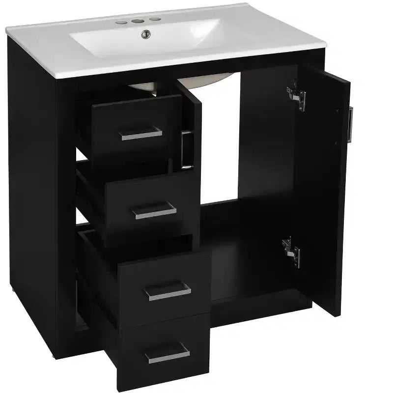Mobile da bagno da 30" con lavabo singolo, armadietto e 3 cassetti – Nero / Blu / Verde / Indaco / Bianco