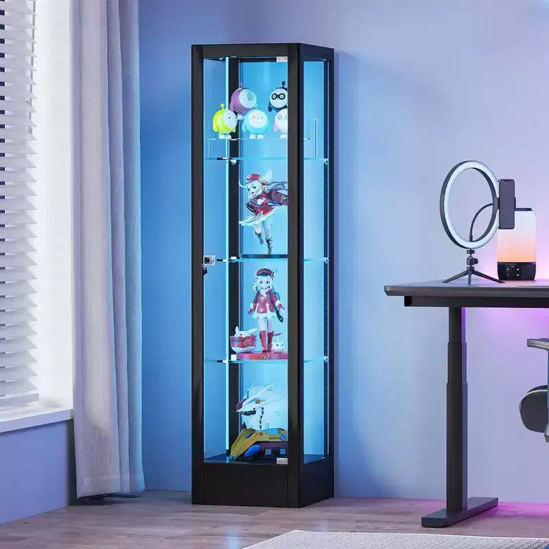 Bekrvio glazen vitrinekast met 4 etages en slot, vitrinekast 63 met deur van gehard glas en verstelbare planken