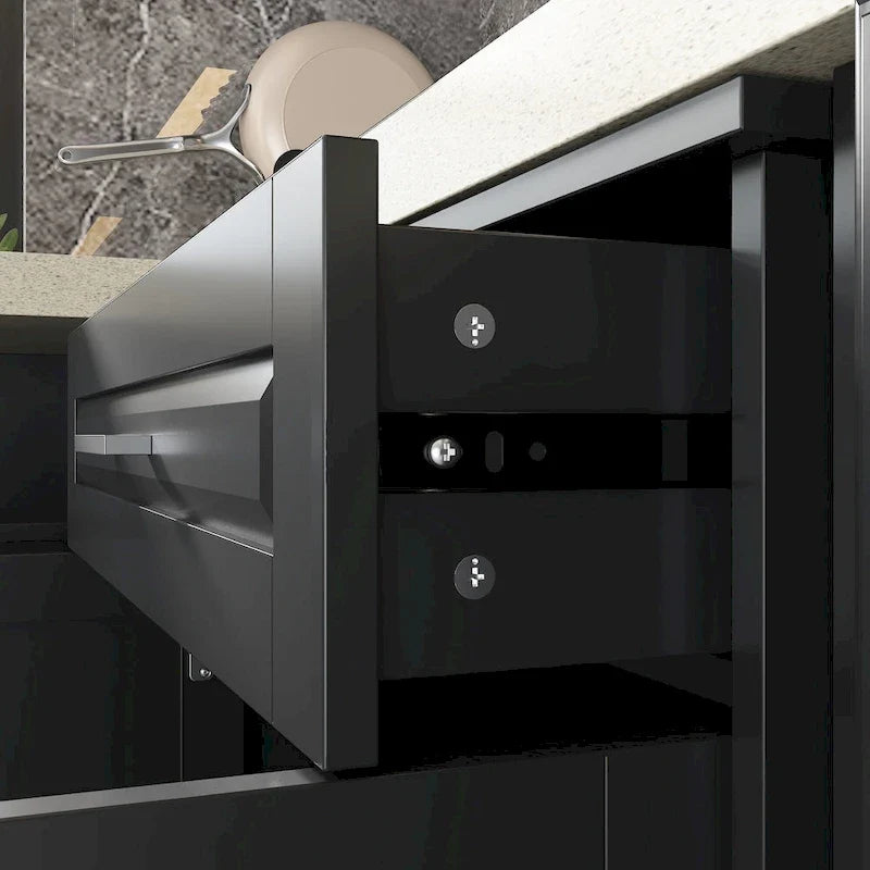 Mobile angolare da cucina efficiente, isola da cucina a L: ampio spazio contenitore con cassetti scorrevoli fluidi, piano di lavoro con protezione UV