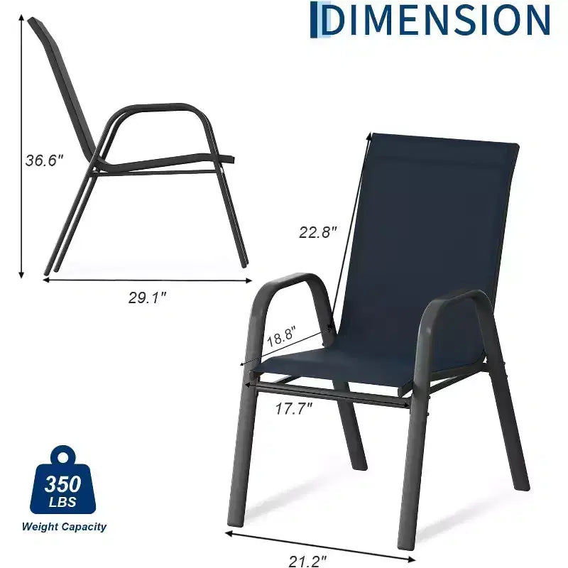 Sedie da patio, set di 4/6 sedie da pranzo impilabili per esterni, leggere e resistenti a tutte le condizioni atmosferiche, in textilene, con braccioli, per giardino e bordo piscina