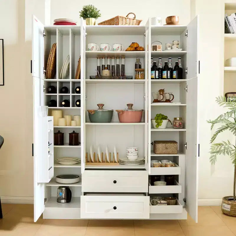 Dispensa da cucina indipendente Whisen alta 71', grande mobile contenitore per sala da pranzo con credenza e buffet a 6 ante, ripiani regolabili