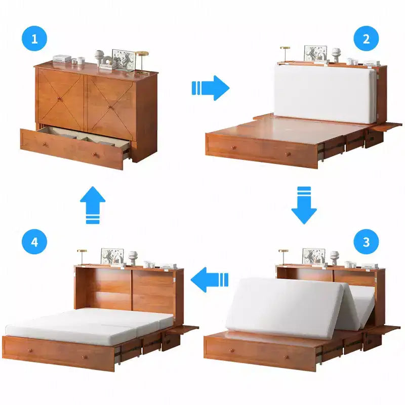 Lit escamotable queen Mjkone, lit armoire cubique avec station de recharge et espace de rangement