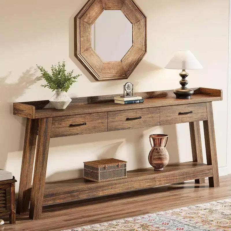 Lantine 2-Tier Sofa Table with 3 Drawers, 70.9 Console Table with Raised Baffle and Storage Shelves for Living Room, Hallway, Entryway