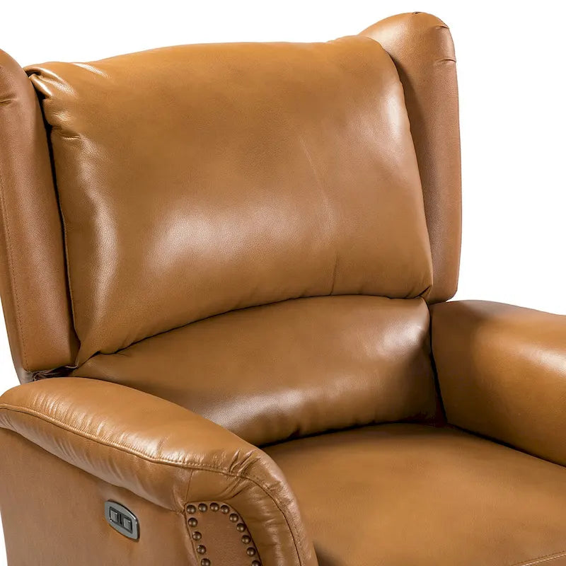 Poltrona relax elettrica in vera pelle con porta USB - Set di 2 con schienale a orecchioni e borchie