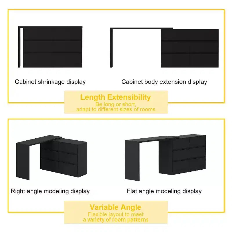 Credenza buffet girevole/estensibile intelligente con 6 cassetti, piano di lavoro estensibile, tappetino antiscivolo, tavolo da pranzo girevole, dispensa a isola da cucina