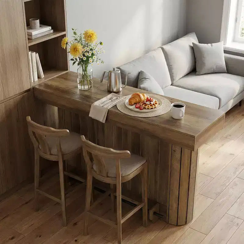 Tavolo da bar Lantine, mobile bar in legno da 63 pollici con poggiapiedi in metallo, tavolo da pub con mensole portaoggetti per soggiorno, bistrot e sala da pranzo (marrone)