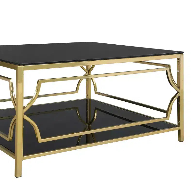 Merax vierkante salontafel met zwart of transparant glazen blad en tweelaagse displayplank