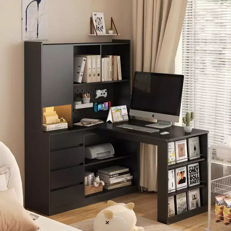 Scrivania angolare a L da 46 pollici con libreria e cassetti