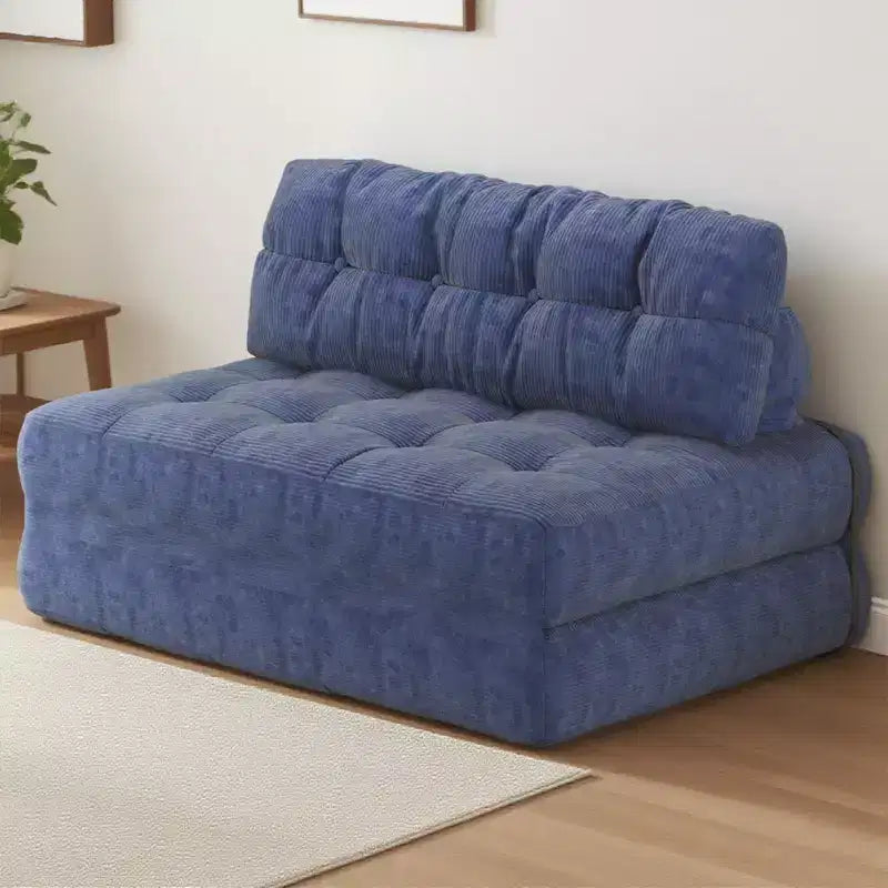 Zusammenklappbares Cord-Schlafsofa als Futon in Full-Größe, umwandelbarer Bodenschlafsessel mit Kissen und Rückenstütze