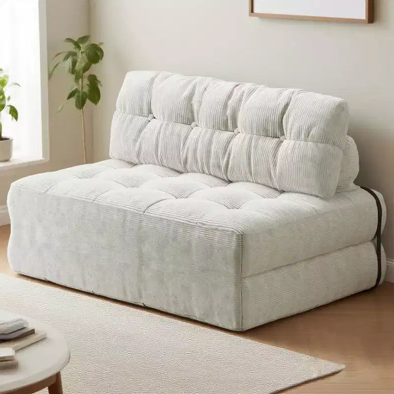 Zusammenklappbares Cord-Schlafsofa als Futon in Full-Größe, umwandelbarer Bodenschlafsessel mit Kissen und Rückenstütze