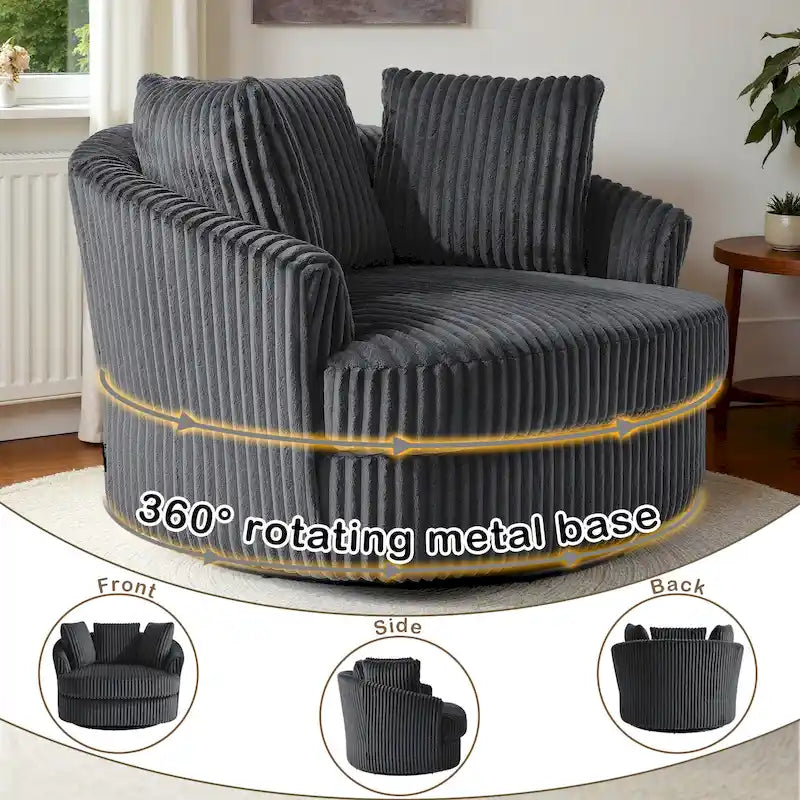 Pultruna Barrel li Tdur, Oversized 43 W, b’Corduroy Plush u Armrests Imdaħħlin