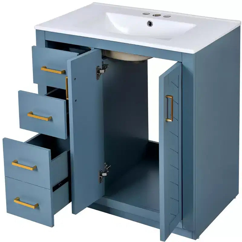 Mobile da bagno da 30" con lavabo singolo, armadietto e 3 cassetti – Nero / Blu / Verde / Indaco / Bianco